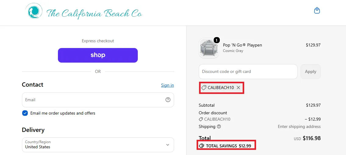 Thecaliforniabeachco latest coupon code